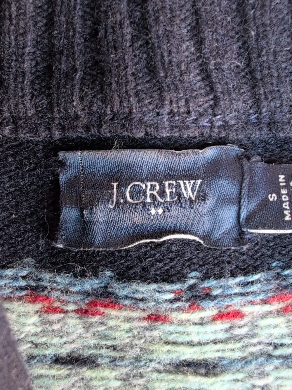 J Crew Cardigan Sweater Mens Small Blue Shawl Collar Lambswool Fair Isle Nordic